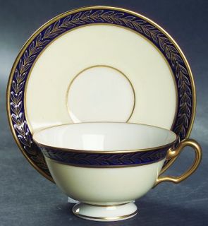 Lenox China Fontaine Cobalt Vory Footed Cup & Saucer Set, Fine China Dinnerware