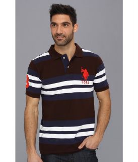 U.S. Polo Assn Multi Colored Striped Polo with Big Pony Mens Short Sleeve Pullover (Brown)