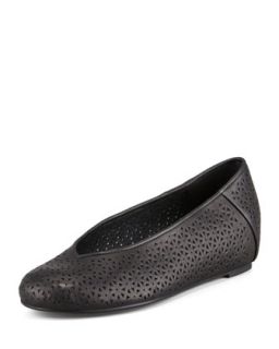 Womens Patch Perforated Ballerina Flat, Black   Eileen Fisher