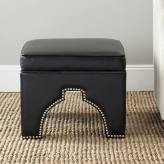 Safavieh Grant Black Leather Ottoman (BlackMaterials Birch wood and bi cast leather fabricSeat dimensions 22.4 inches wide x 19.7 inches deepSeat height 18 inchesDimensions 17.9 inches high x 21.3 inches wide x 21.3 inches deepAvoid placing your furni