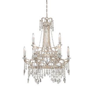 Tricia 9 light Vintage Silver Chandelier (Steel Finish Vintage silverNumber of lights Nine (9)Requires nine (9) 60 watt B10 candelabra base bulbs (not included) Dimensions 41.5 inches high x 31 inches wideShade dimensions 5 inches x 6 inches This fixt