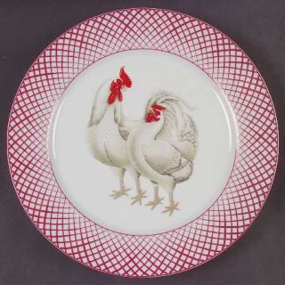 Home Essentials Rooster Dinner Plate, Fine China Dinnerware   Red Crisscross Bor