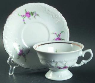 Walbrzych Bavarian Rose Footed Cup & Saucer Set, Fine China Dinnerware   Pink Ro