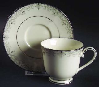 Noritake Venetian Scroll Footed Cup & Saucer Set, Fine China Dinnerware   Gray/W