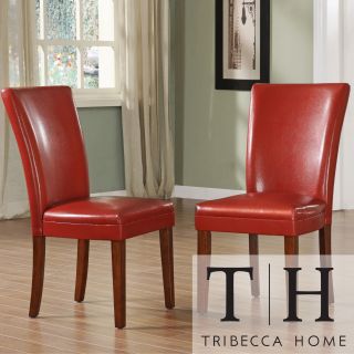 Tribecca Home Charlotte Faux Leather Dining Chairs Red (set Of 2)