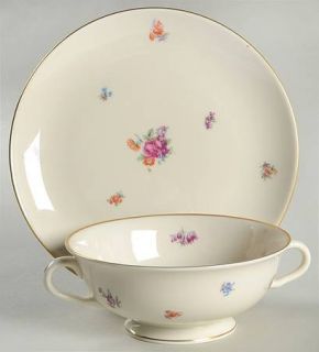 Pickard Floral Chintz Footed Cream Soup Bowl & Saucer Set, Fine China Dinnerware