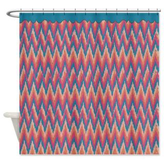  Turquoise and Coral iKat ZigZag Shower Curtain  Use code FREECART at Checkout