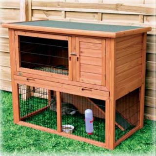 Natura Animal Hutch with Enclosure in Brown, Large