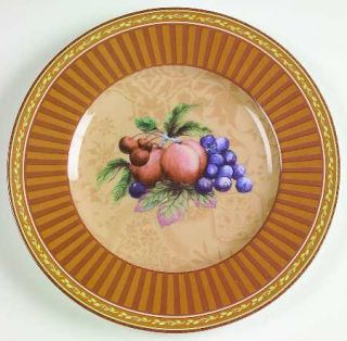Fitz & Floyd Tuscany Salad Plate, Fine China Dinnerware   Various Fruit,Tan Rim,