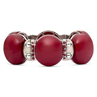 Silver Tone Red Bead Stretch Bracelet, Red
