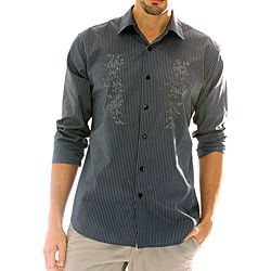 191 Unlimited Mens Black Stripe Embroidered Shirt