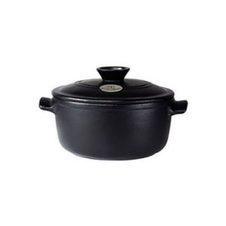 Emile Henry 2 3/5 qt Ceramic Flame Top Round Stew Pot With Lid, Black