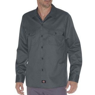 Dickies Long Sleeve Slim Fit Work Shirt, Charcoal, Mens