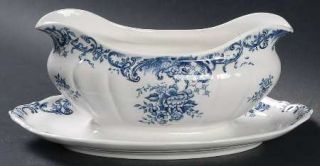 Villeroy & Boch Valeria Blue Gravy Boat with Attached Underplate, Fine China Din