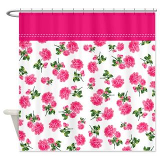  Hot Pink Rose Floral Pattern on White Shower Curta  Use code FREECART at Checkout