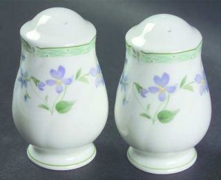 Nikko Promenade Salt & Pepper Set, Fine China Dinnerware   Bone,Green Bands,Flow