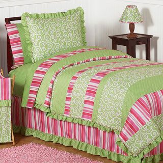 Sweet Jojo Designs Girls Olivia 4 piece Twin Comforter Set (Pink/ green/ whiteMaterials 100 percent cotton Fill material PolyesterCare instructions Machine washableBrand Sweet Jojo DesignsComforter 62 inches wide x 86 inches longSham 20 inches wide 
