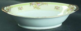 Meito Athlone 11 Oval Vegetable Bowl, Fine China Dinnerware   Green Band,Cream