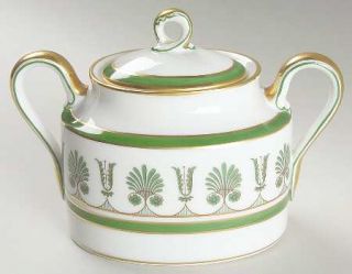 Richard Ginori Ercolano Green Sugar Bowl & Lid, Fine China Dinnerware   Impero,