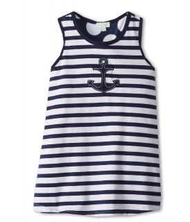 le top Happy Sails Stripe/Big Dot Sleeveless Dresss Anchor Girls Dress (Navy)