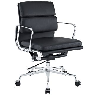 Mid back Leather Conference Office Chair In Black Genuine Leather