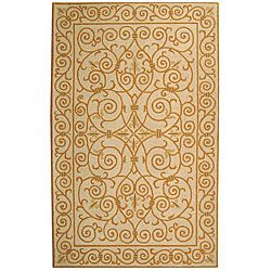 Hand hooked Iron Gate Ivory/ Gold Wool Rug (79 X 99)
