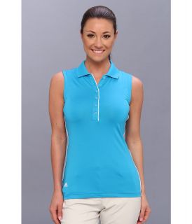 adidas Golf 3 Stripes Piped Sleeveless Polo 14 Womens Short Sleeve Pullover (Blue)