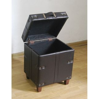 Brown Leather Trunk Side Table Storage Ottoman (Hardwood, PU faux leather brownDimension 18 inches wide x 16 inches deep x 22 inches high)