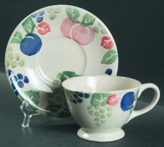 Royal Winton Bordeaux Footed Cup & Saucer Set, Fine China Dinnerware   Fruit & L