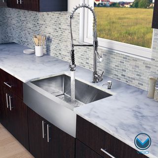 Vigo Al In one 33 inch Farmhouse Stainless Steel Kitchen Sink And Chrome Faucet Set