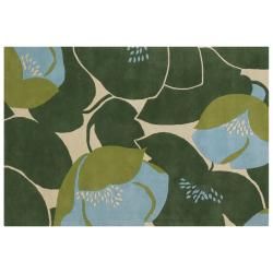 Amy Butler Blue Floral Hand tufted New Zealand Wool Rug (5 X 76)