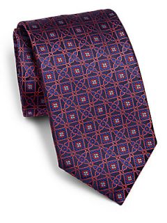 Canali Squiggly Pattern Silk Tie   Blue