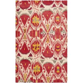 Handmade Ikat Ivory/ Red Wool Rug (8 X 10)