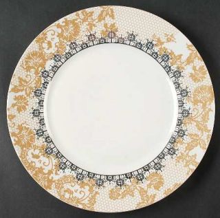 Tahari Home Cartouche Dinner Plate, Fine China Dinnerware   Gold,Platinum,Grey,F