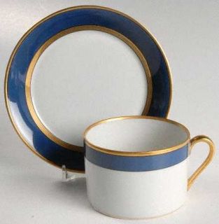 Fitz & Floyd Renaissance Lapis Blue Flat Cup & Saucer Set, Fine China Dinnerware