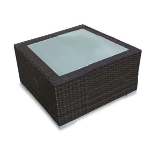 Lucaya Outdoor Square Coffee Table (EspressoMaterials High density polyethylene, powder coated aluminum, tempered glassFinish Espresso weaveWeather resistantTempered glass table top Dimensions 18 inches high x 30 inches wide x 30 inches longWeight 30 