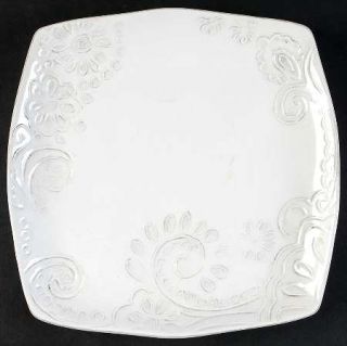 Roscher & Co Lisette Dinner Plate, Fine China Dinnerware   All White,Embossed Fl