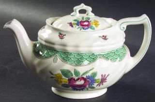 Royal Doulton Lowestoft Bouquet Teapot & Lid, Fine China Dinnerware   Blue/Green