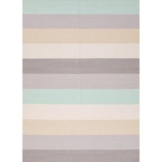 Handmade Flat Weave Stripe Gray/ Black Wool Rug (5 X 8)