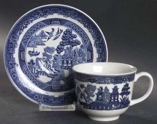 Johnson Brothers Willow Blue (England 1883 Backstamp) Flat Cup & Saucer Set, F