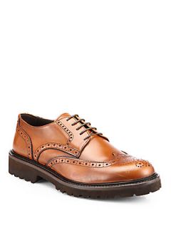  Collection Burnished Leather Wingtip Lace Ups   Brown