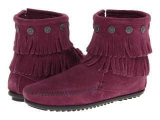 Minnetonka Double Fringe Side Zip Boot Womens Zip Boots (Purple)