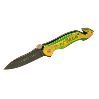 Defender Z attack 8 inch Yellow/ Black Spring assisted Pocket Knife (Yellow/green with stone wash bladeBlade materials Stainless steelHandle materials MetalBlade length 3.5 inchesHandle length 4.5 inchesWeight 0.5 ouncesDimensions 8 inches long x 4 