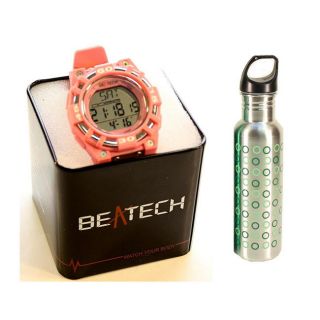 Beatech Pink Heart Rate Monitor Watch With 24 oz Water Bottle (PinkHeartbeat rate measurement function Display dynamic pulse ratePerpetual calendar function Year value display ranges from 2000 to 2099, default value is January 1st 200912 hour formatAlar