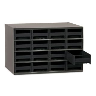 Akro Mils Industrial Parts Cabinet With Colored Drawers   17X11x11   (16) 4X10 1/2 X2 1/8 Drawers   Black   Black  (19416BLK)