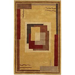 Hand tufted Mandara Gold Geometric Wool Rug (79 X 106)