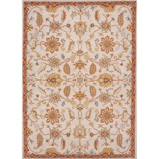 Hand tufted Transitional Floral Beige/ Brown Wool Rug (96 X 136)