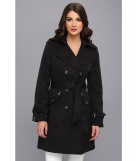 DKNY Double Breasted Notch Trench Coat w/ Zip Pockets Womens Coat (Black)