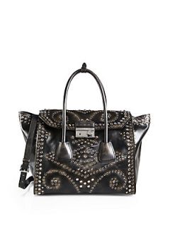 Prada Vitello Vintage Embellished Tote   Nero Black