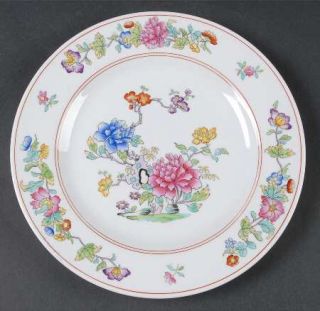 Spode Famille Rose Luncheon Plate, Fine China Dinnerware   Multicolor Floral Cen